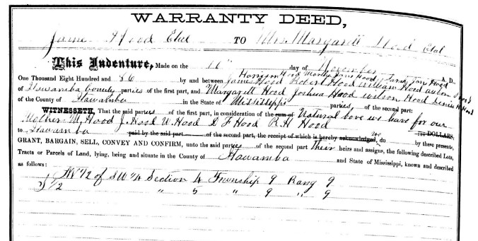 Hood, Margaret Etal, Itawamba County, Court House, Deed Rec. Book 25, Page 472