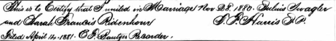 Schwegler, Julius and Ridenhour, Francis - Missouri Marriage Records 1805-2002