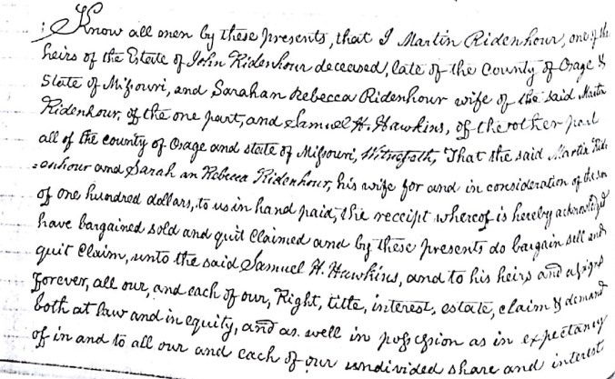 Ridenhour, Martin, Osage County, MO, Recorder of Deeds, Book E, P. 220 (2)