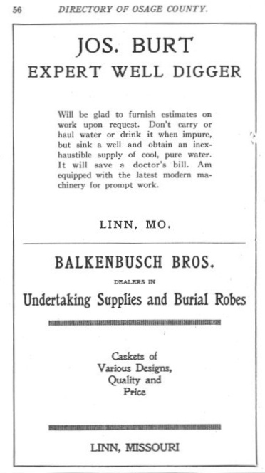 Burt, Joseph Directory Advertisement 1915